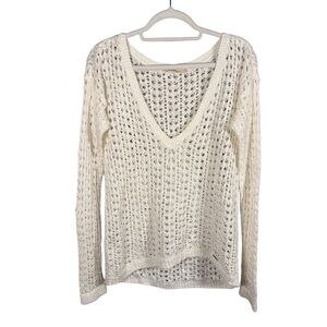 Hollister Women's V-Neck Crochet White Cream Sweater Size M FLAWED Knit Project